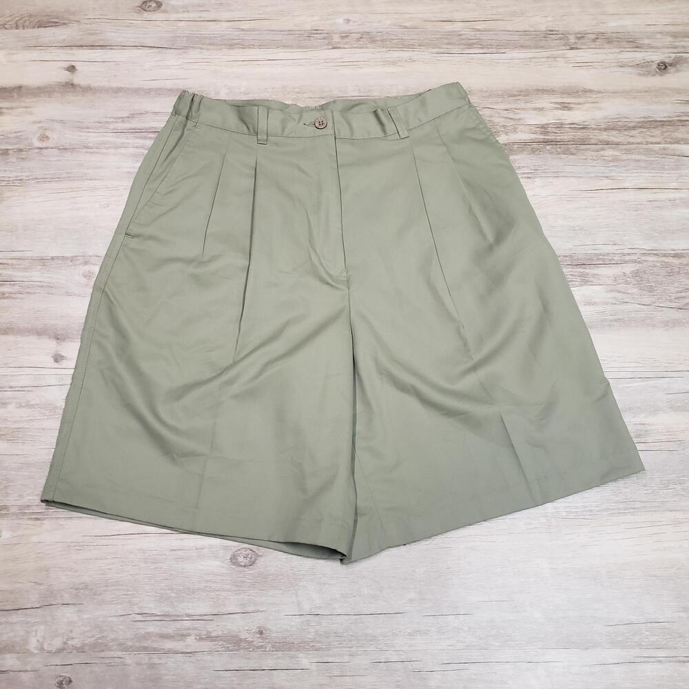 Vintage Boast Shorts Womens 12 Green Bermuda Pleated Twill Pockets Casual Summer